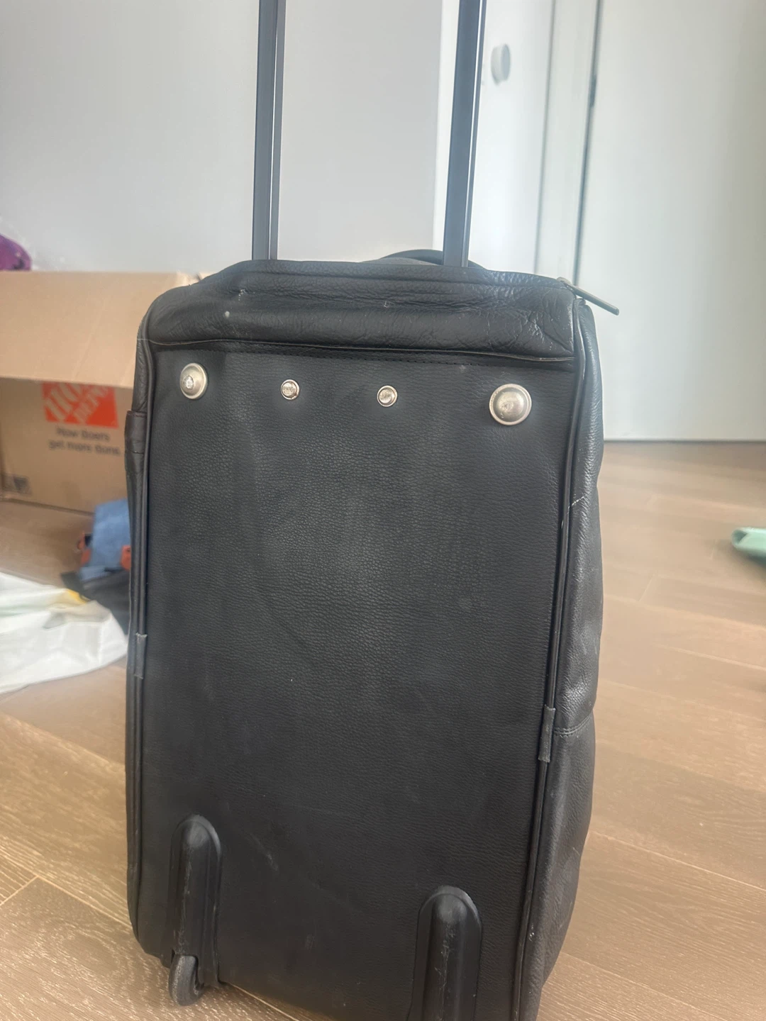 Black Leather Rolling Carry-On Duffle Bag - photo 4