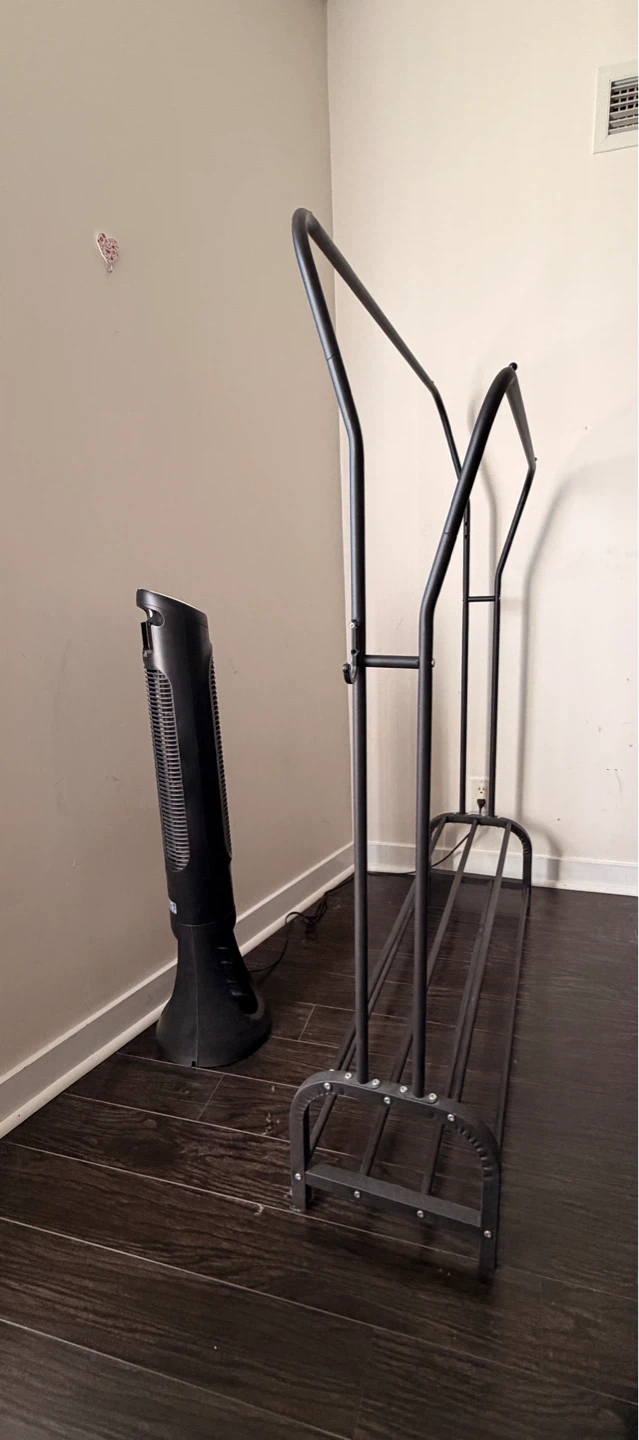 Black Metal Double Garment Rack with Shelves - photo 2