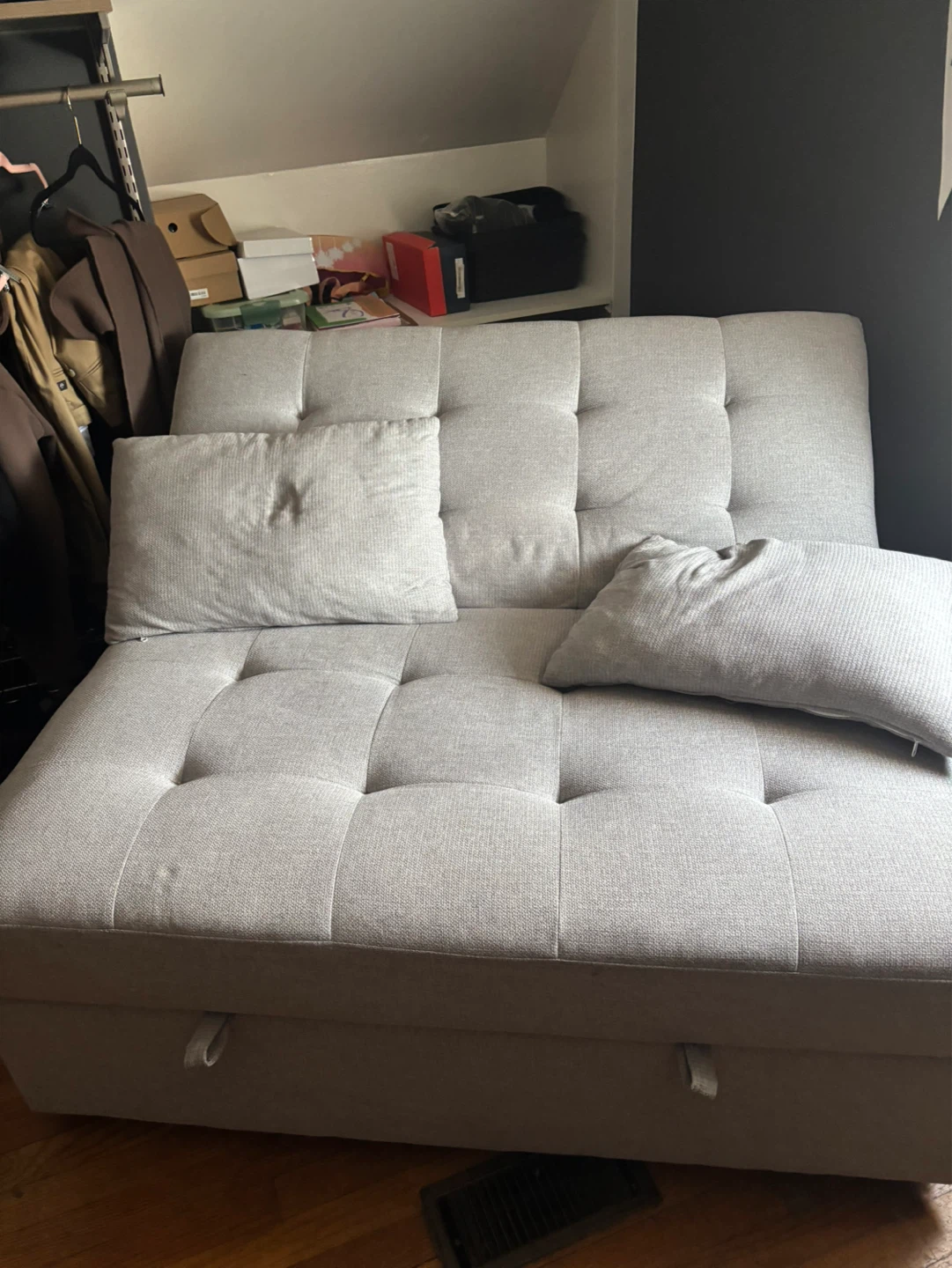 Light Gray Tufted Sofa Bed with Storage