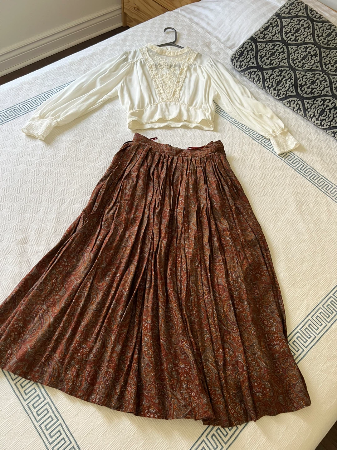 Ports International Vintage Paisley Midi Skirt and Blouse Set
