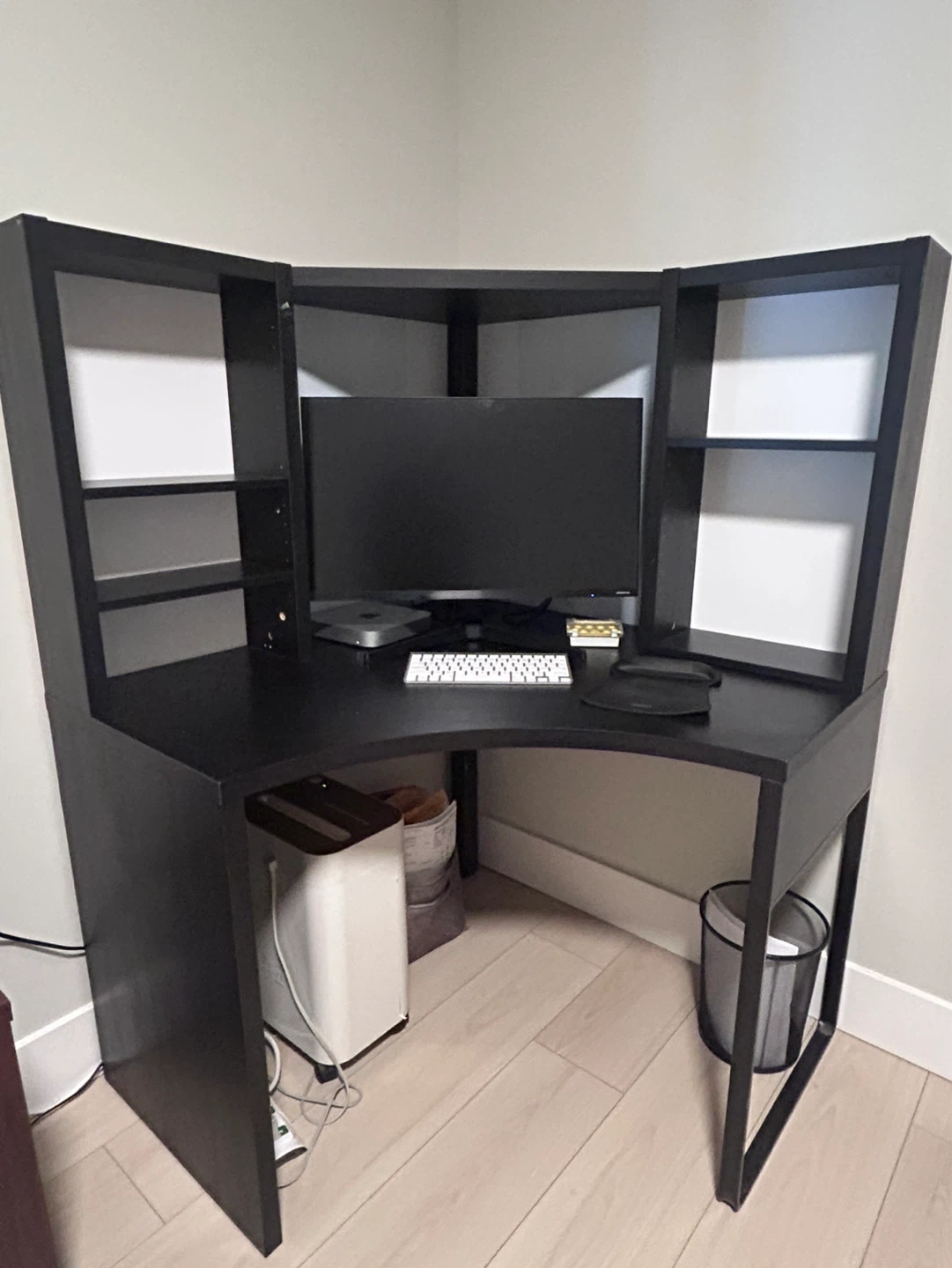 IKEA Micke Black Corner Desk with Shelving