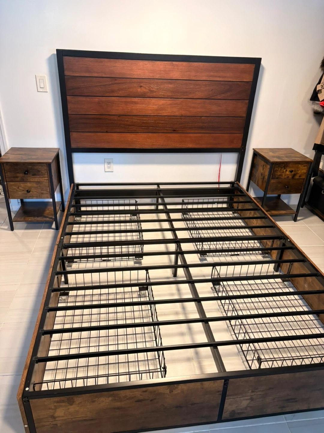 Industrial Style Wooden Headboard Bed Frame
