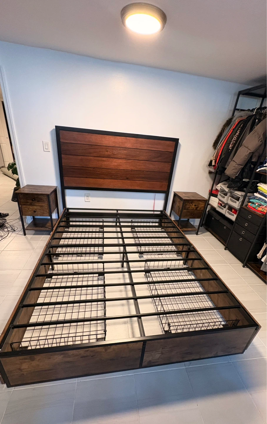 Industrial Style Wooden Headboard Bed Frame - photo 2