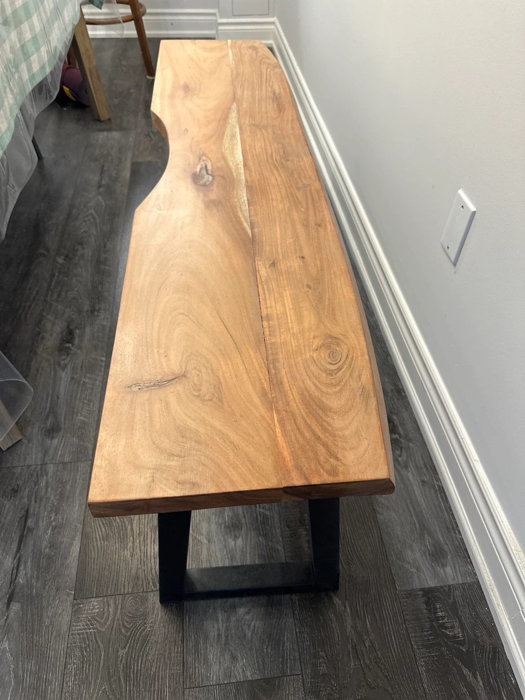 Live Edge Wood Bench with Black Metal Legs