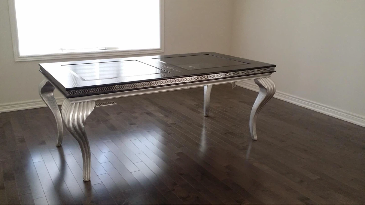 Elegant Silver and Dark Wood Dining Table