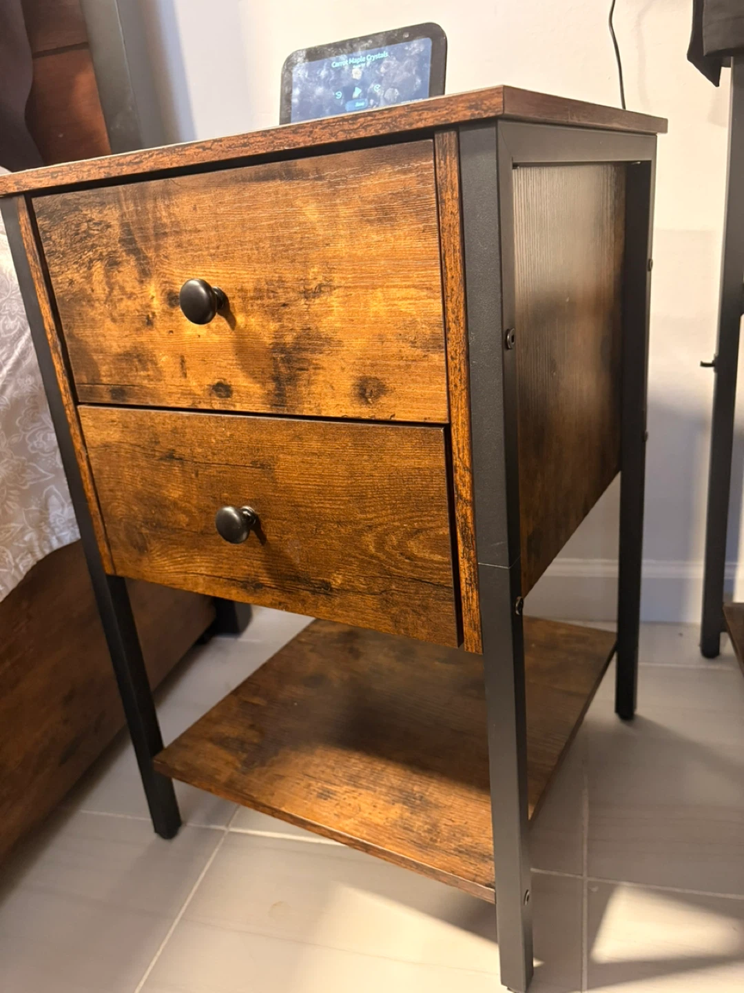 Rustic Wood Nightstand with 2 Drawers