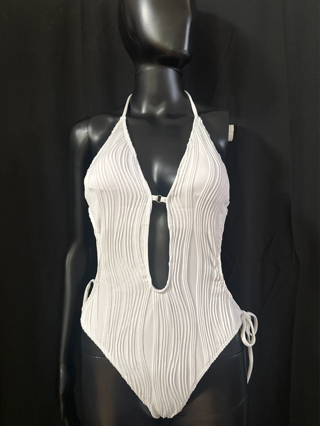 White Plunge Halter One-Piece Swimsuit