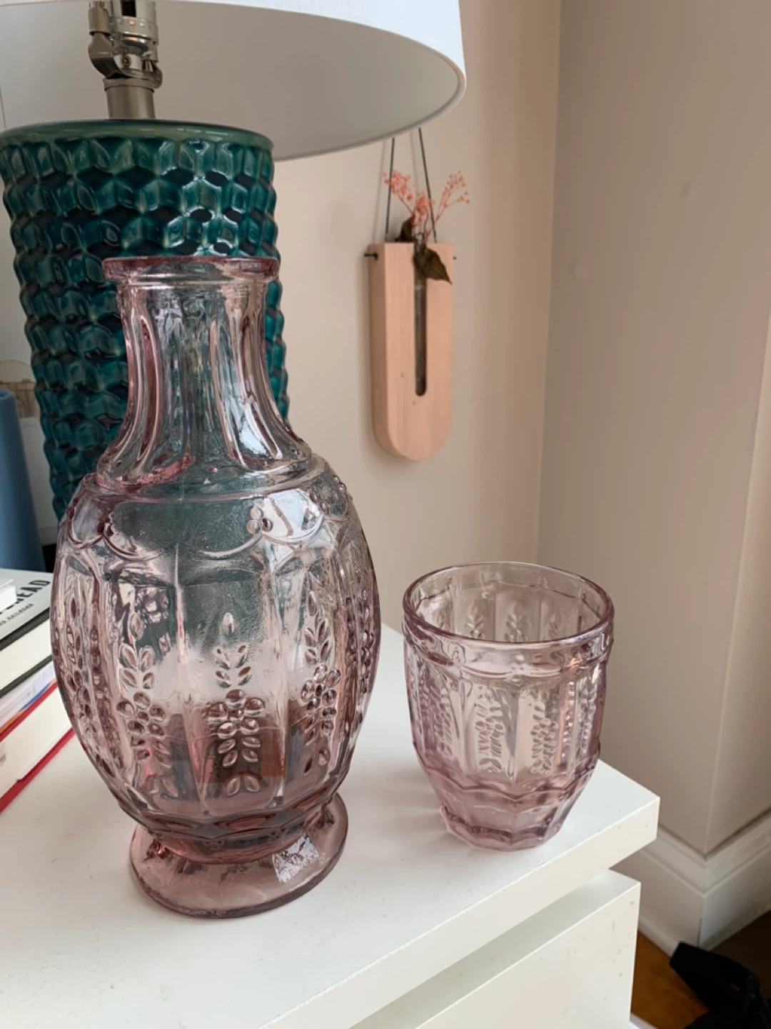 Pink Glass Bedside Water Carafe and Tumbler Set - photo 2