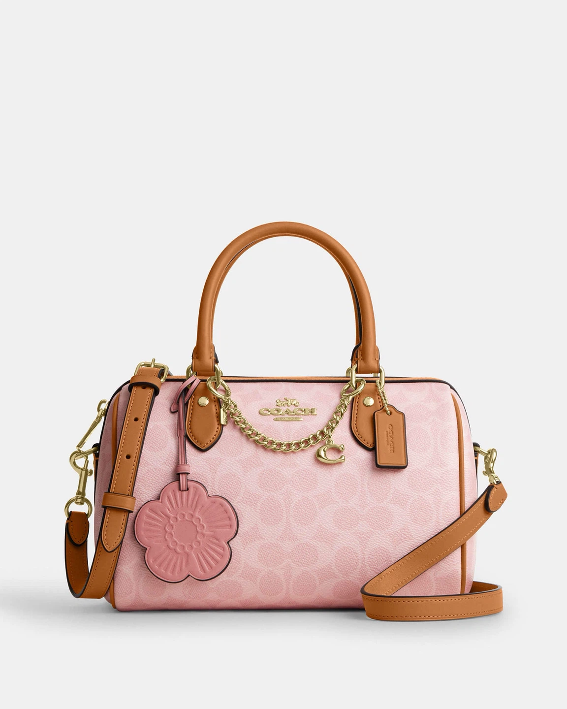 Coach Pink Signature Floral Charm canvas bag