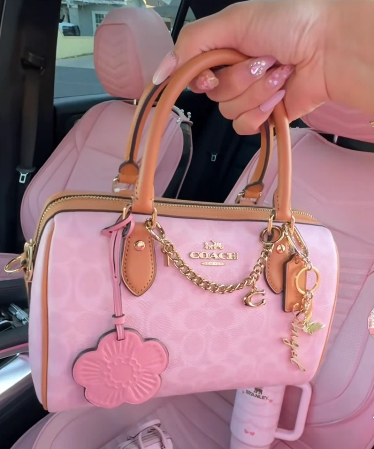 Coach Pink Signature Floral Charm canvas bag - photo 4