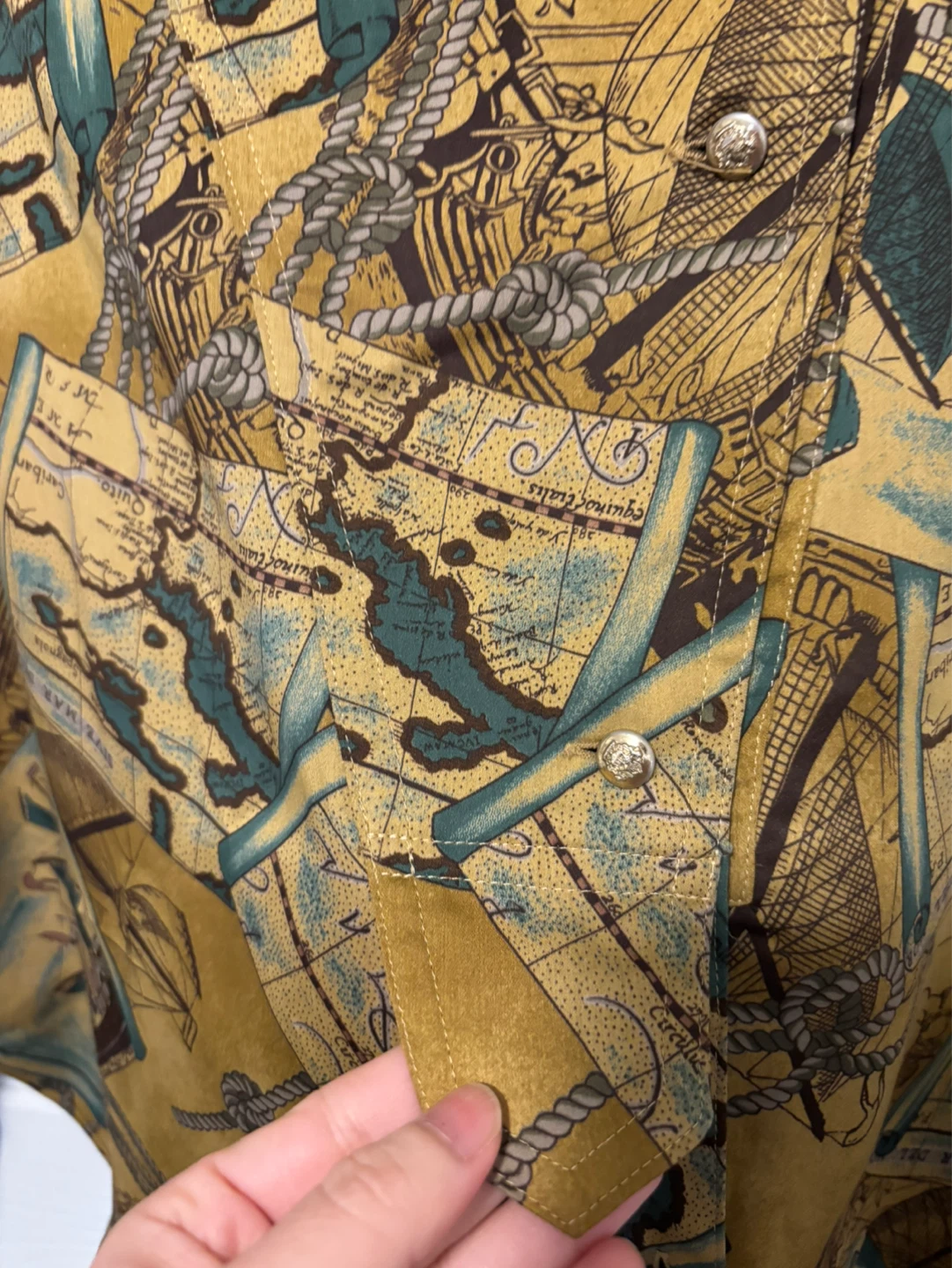 Long Sleeve Map Print Button-Up Shirt - photo 2