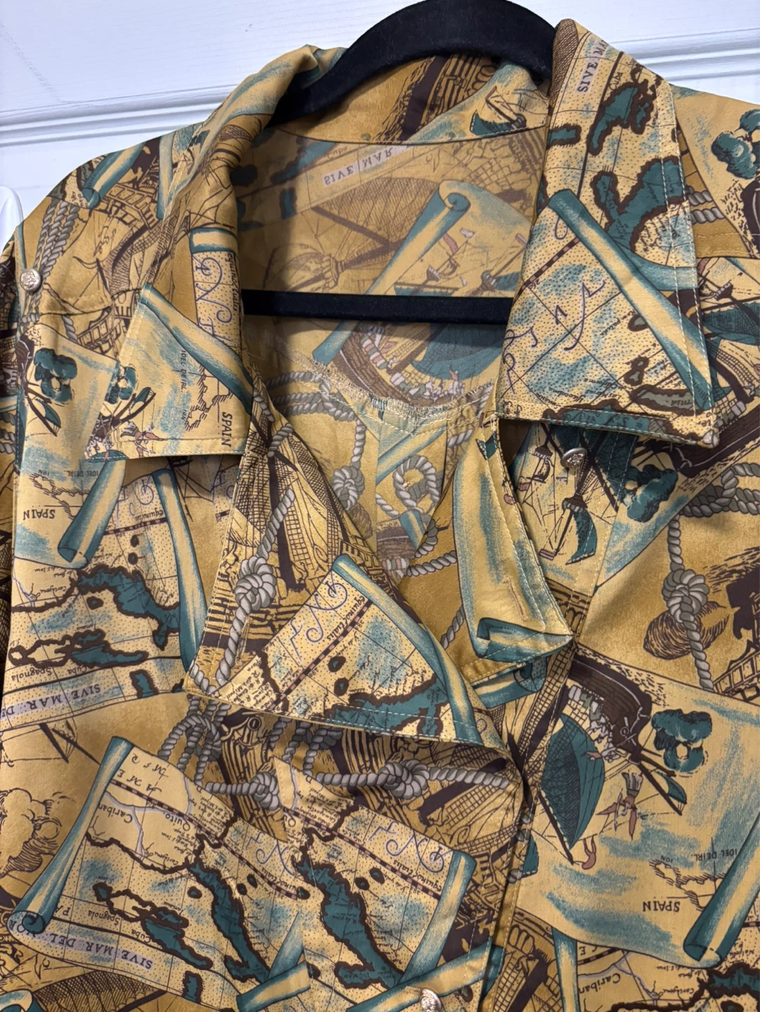 Long Sleeve Map Print Button-Up Shirt - photo 4