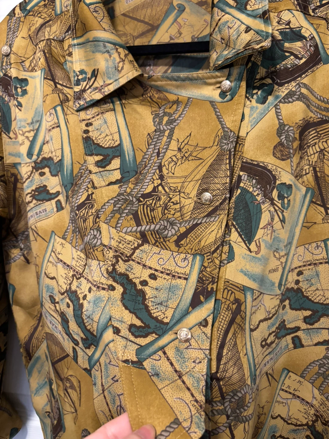 Long Sleeve Map Print Button-Up Shirt - photo 3