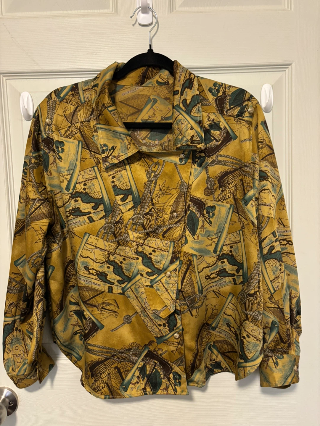 Long Sleeve Map Print Button-Up Shirt