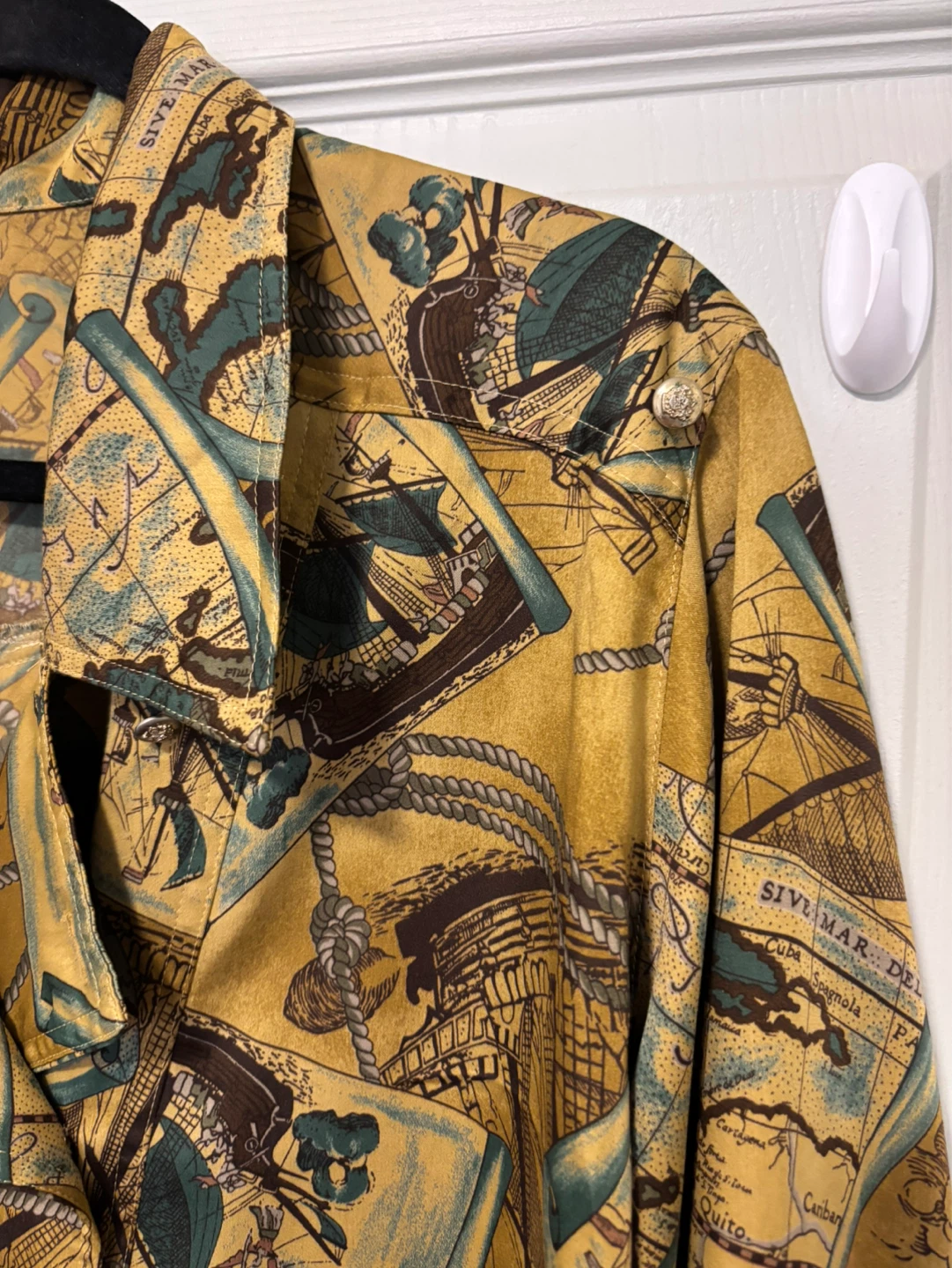 Long Sleeve Map Print Button-Up Shirt - photo 5