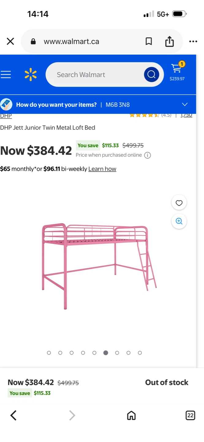 Junior Twin Metal Loft Bed - Pink - photo 2