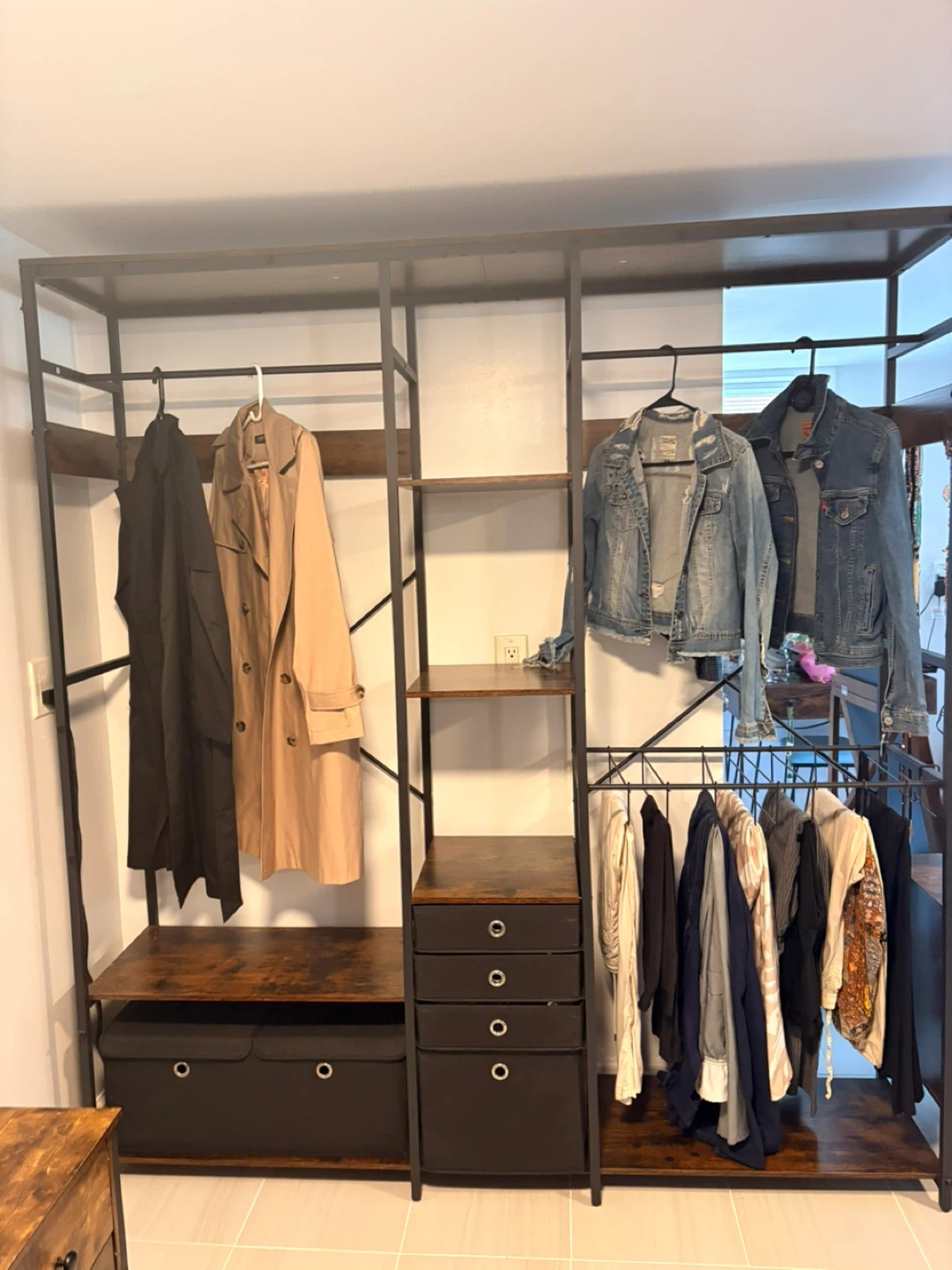 Industrial Style Clothing Rack with Shelves and Drawers - photo 2