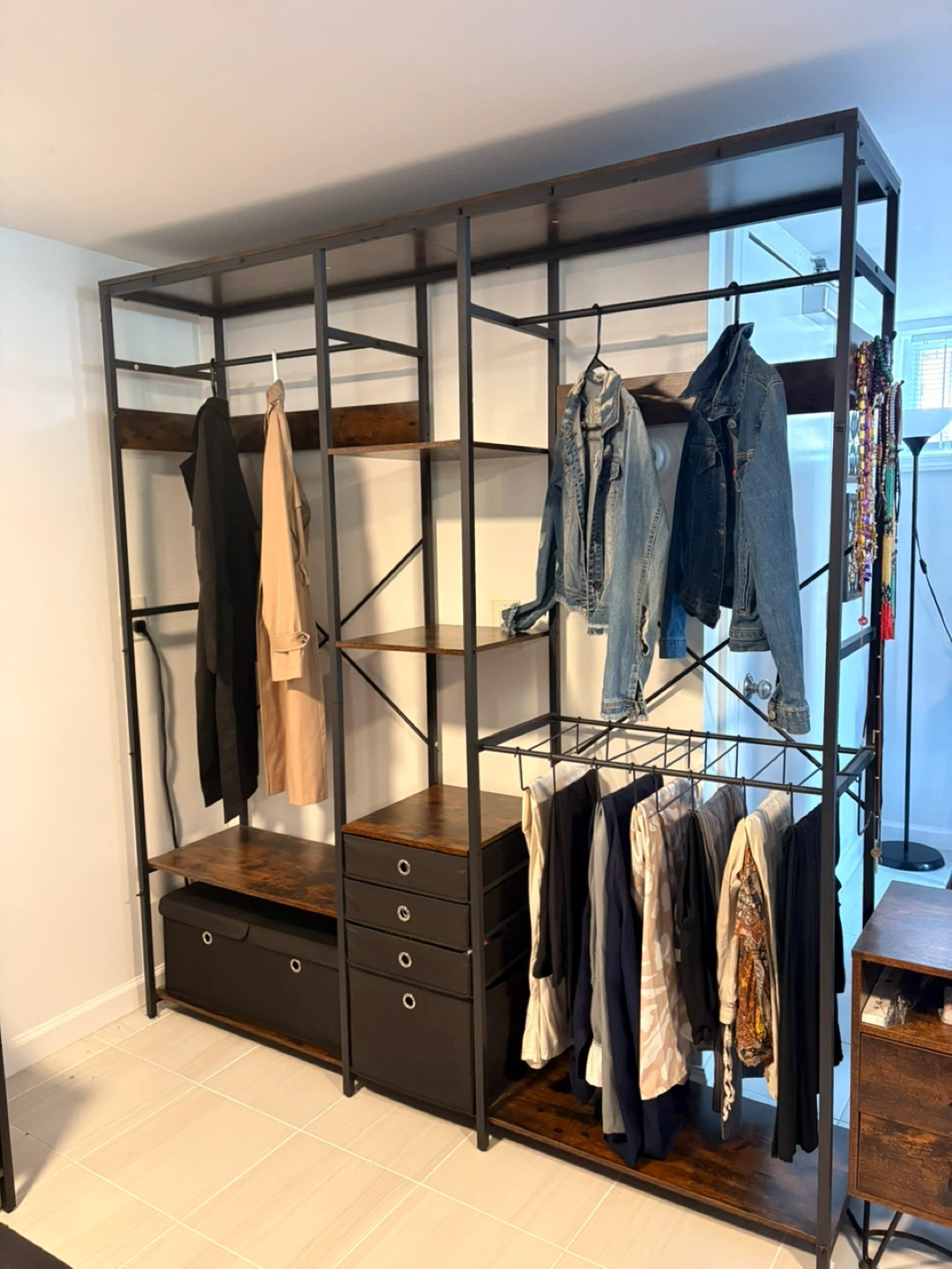Industrial Style Clothing Rack with Shelves and Drawers - photo 3