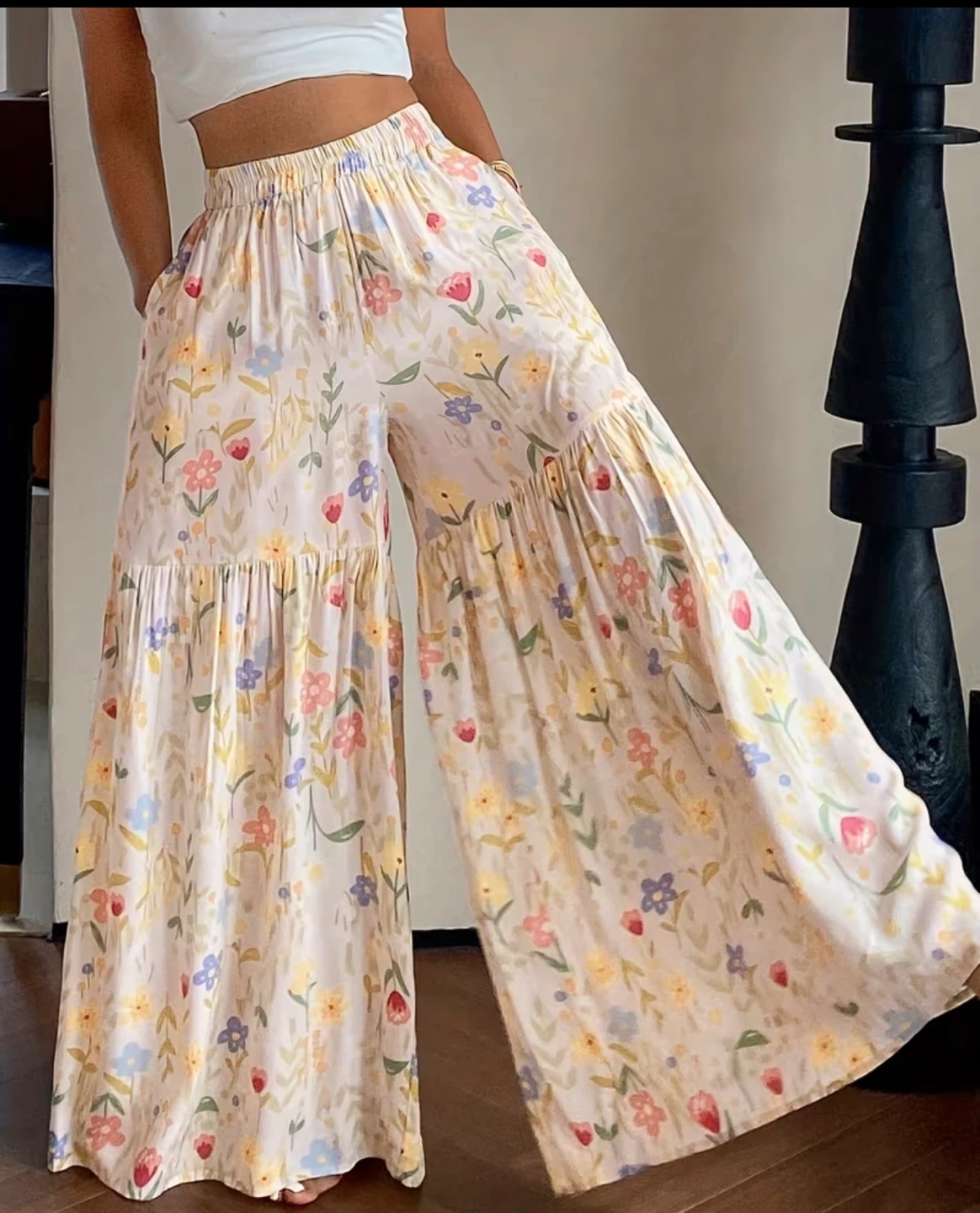 Women's Floral Wide-Leg Tiered Pants - photo 4