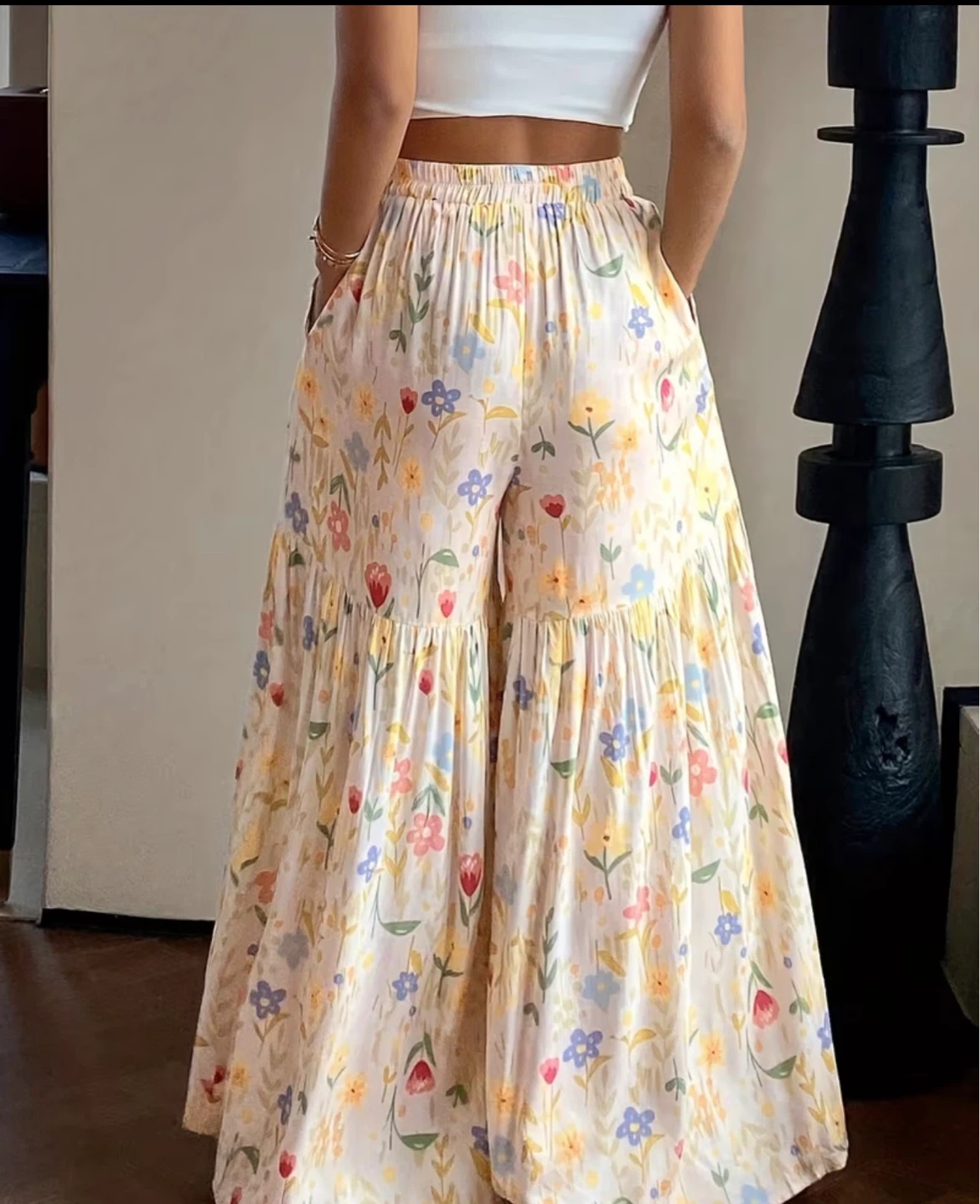 Women's Floral Wide-Leg Tiered Pants