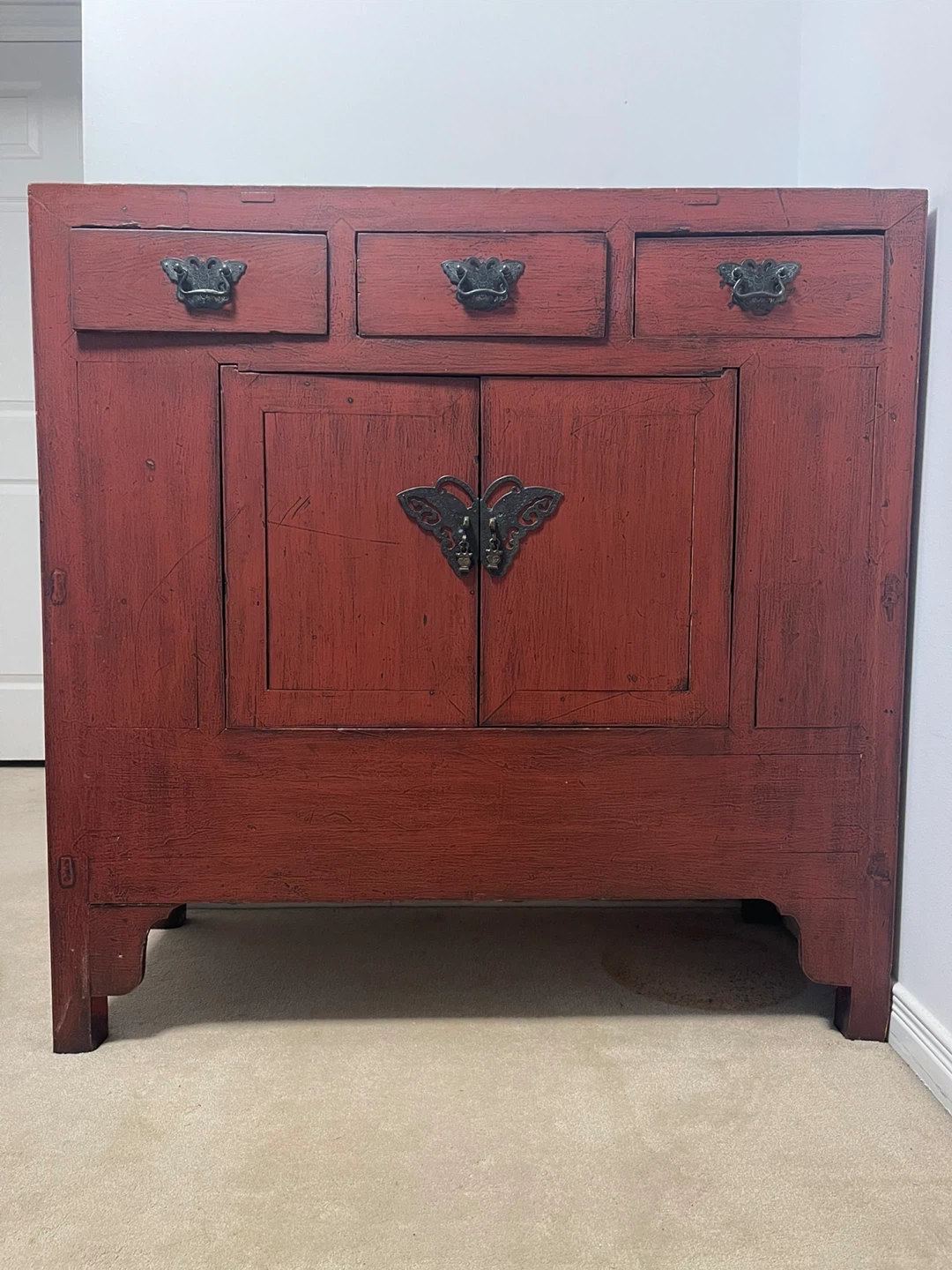 Red Wood Cabinet with Butterfly Latch