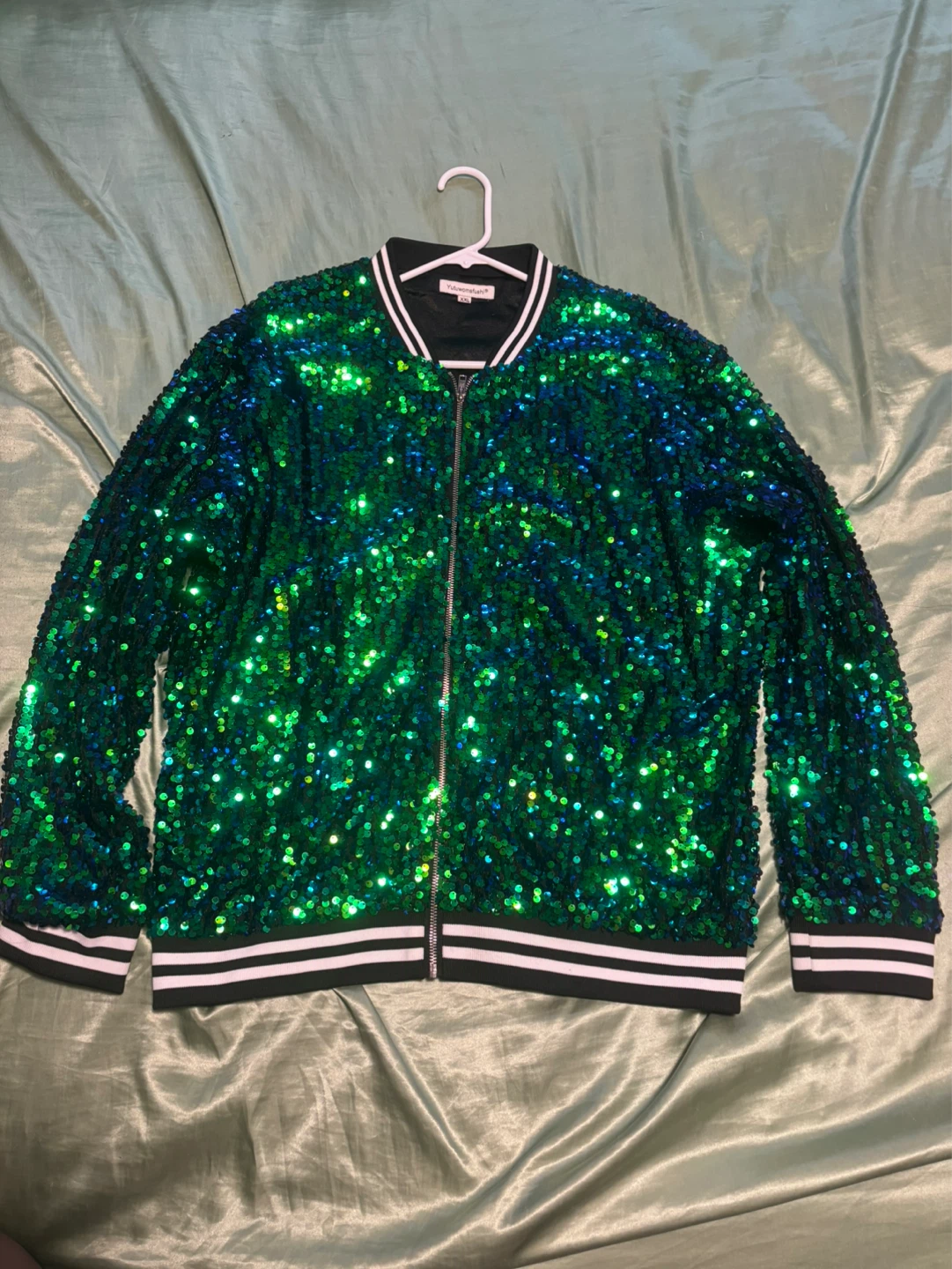 Green Sequin Bomber Jacket