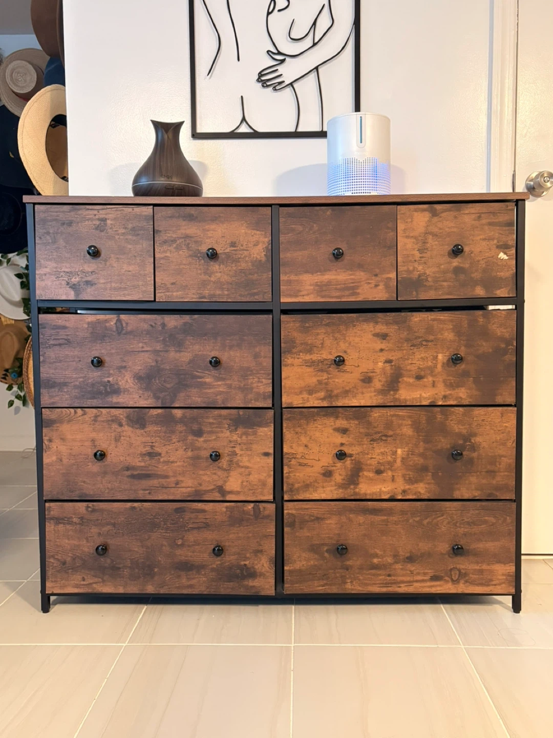 10 Drawer Dresser Chest - Rustic Wood Finish