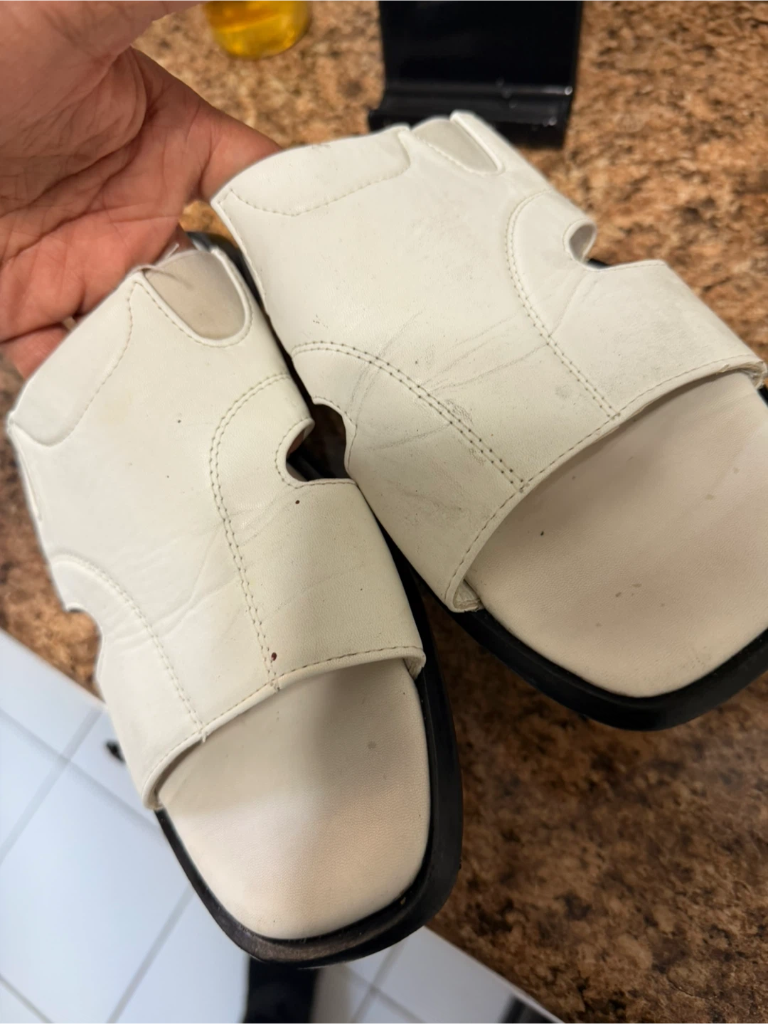 White Leather Slide Sandals - photo 3