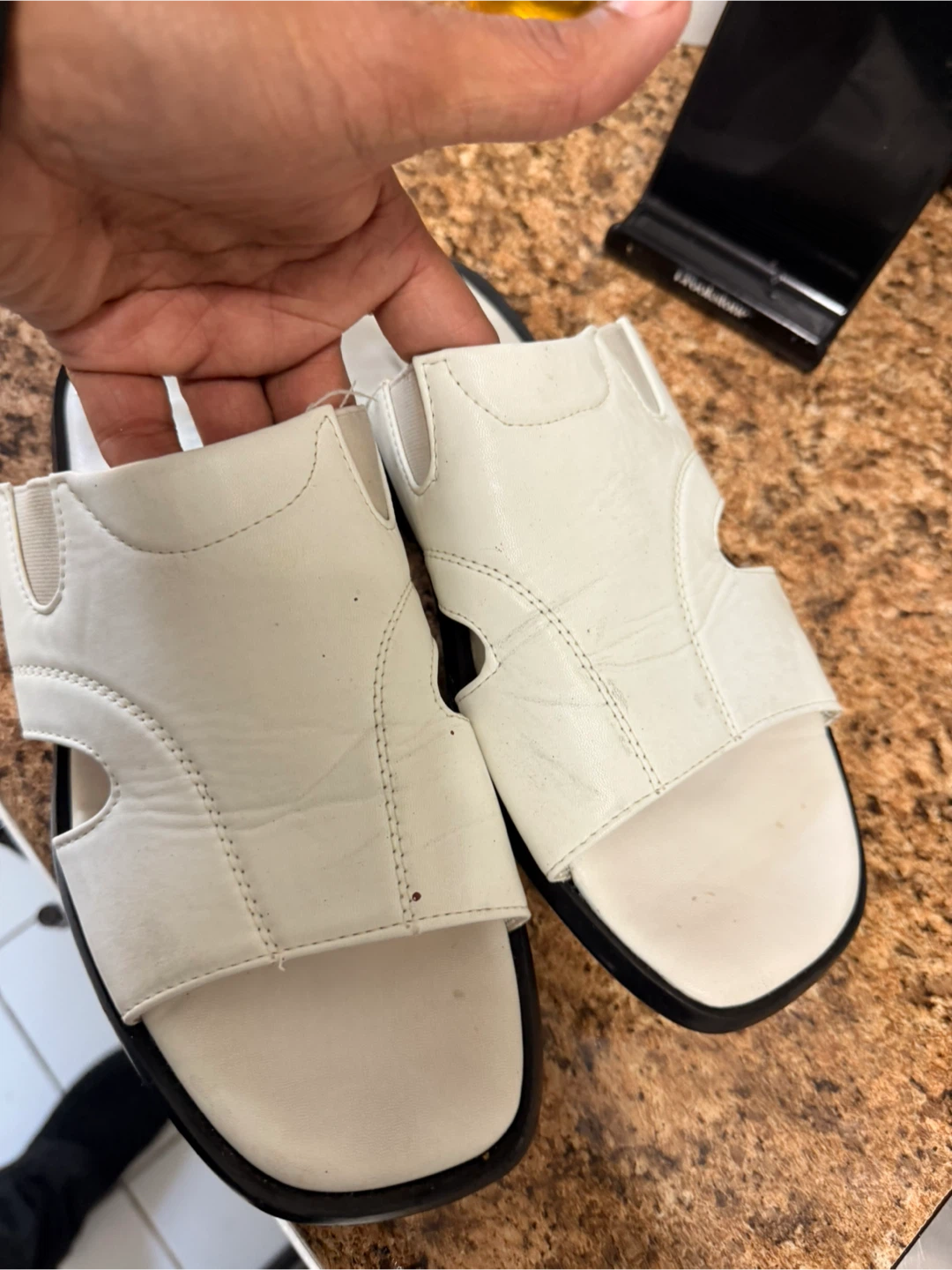 White Leather Slide Sandals - photo 5