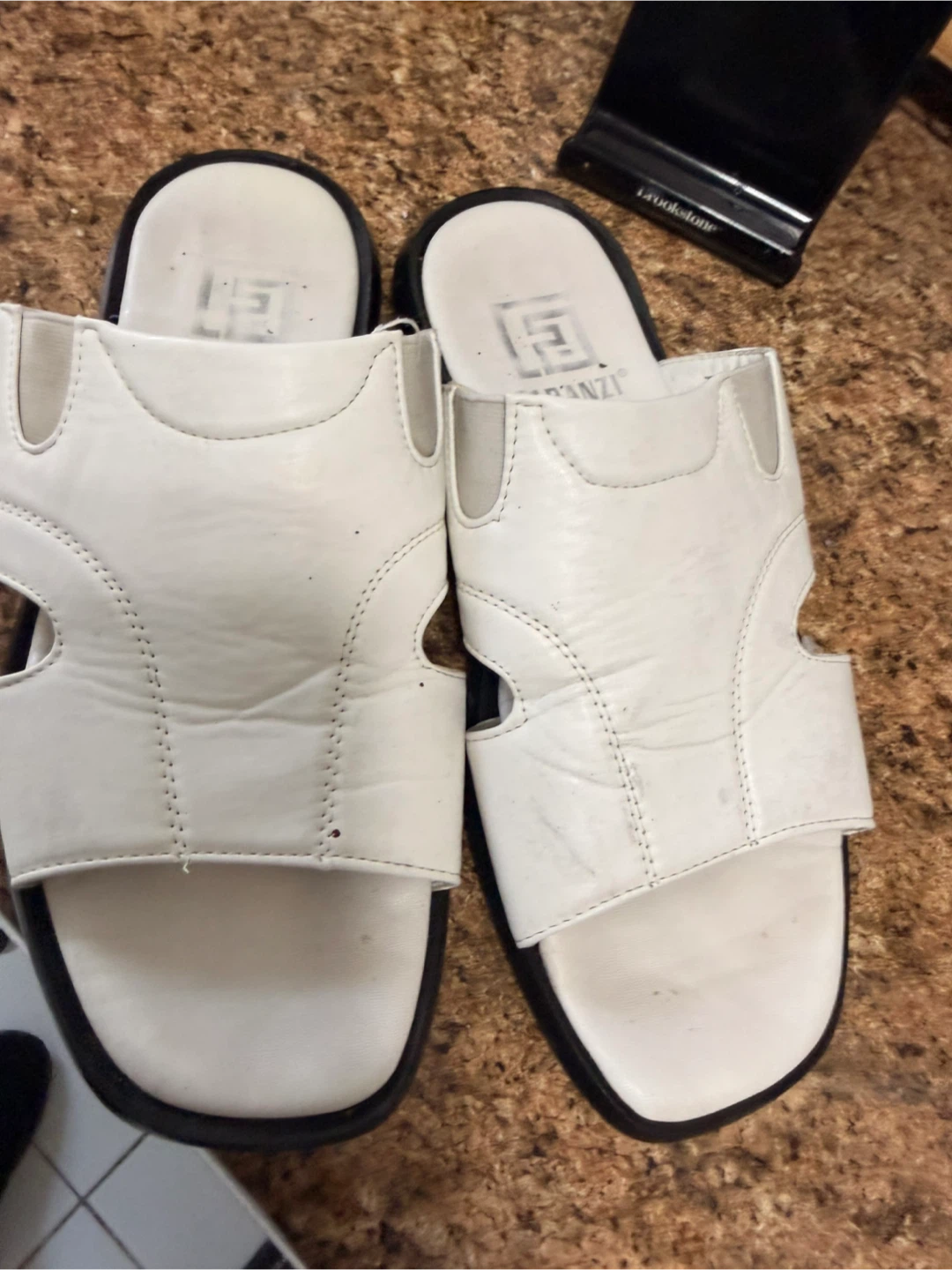 White Leather Slide Sandals