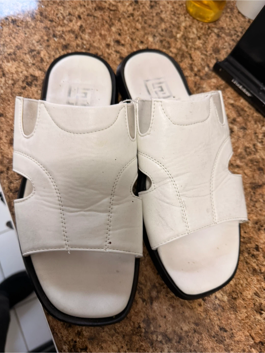 White Leather Slide Sandals - photo 4