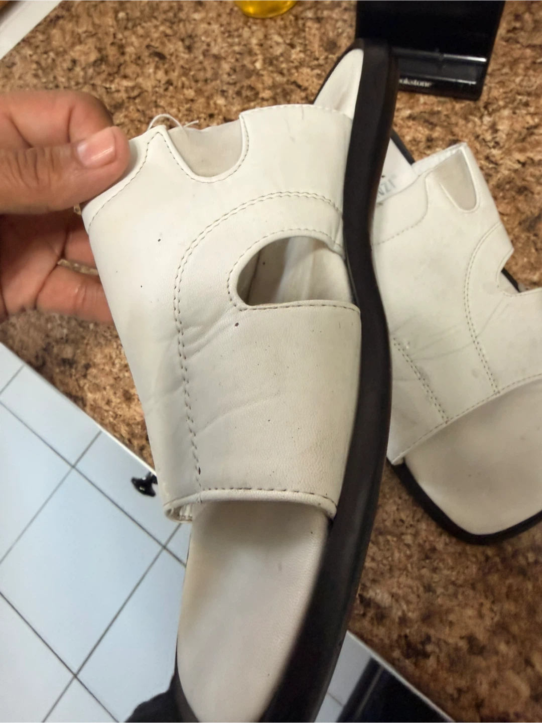 White Leather Slide Sandals - photo 2