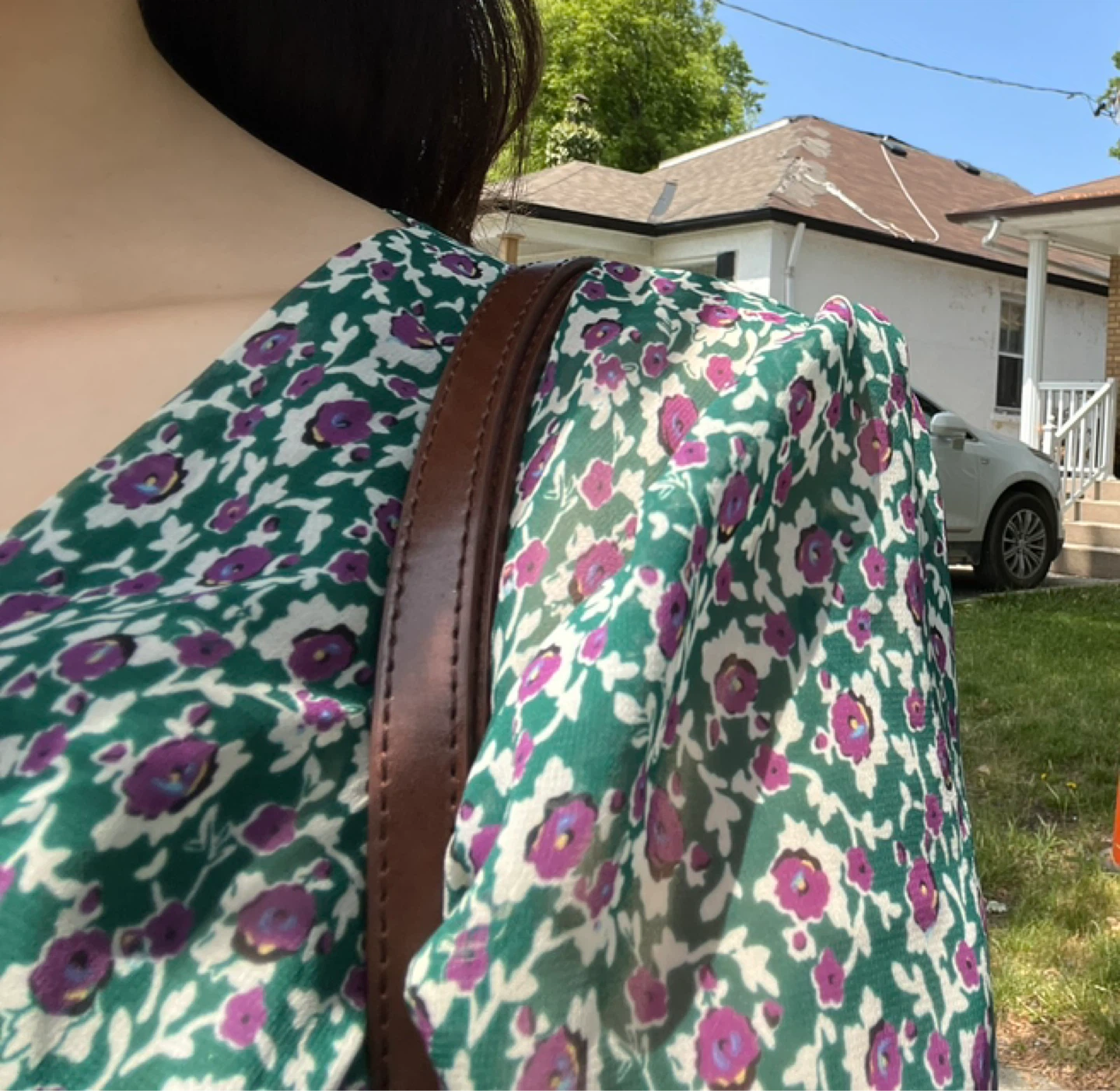 Green&Purple floral print long dress