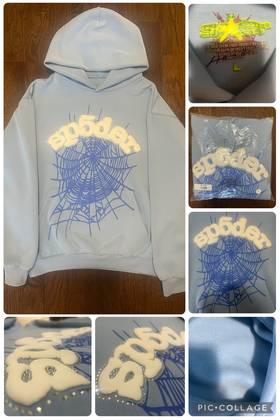 Sp5der Sky Blue Hoodie - Size L