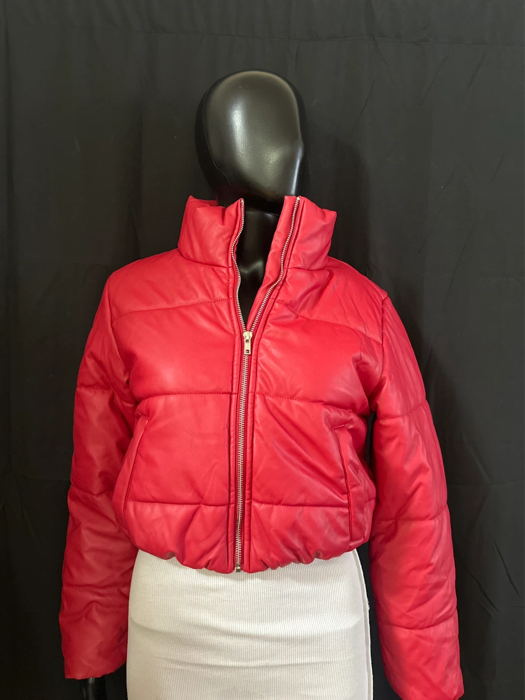 Red Cropped Puffer Jacket