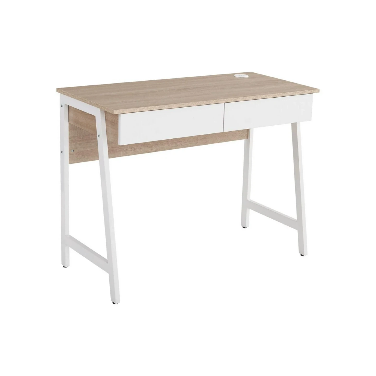 White and Oak Writing Desk with 2 Drawers - photo 2