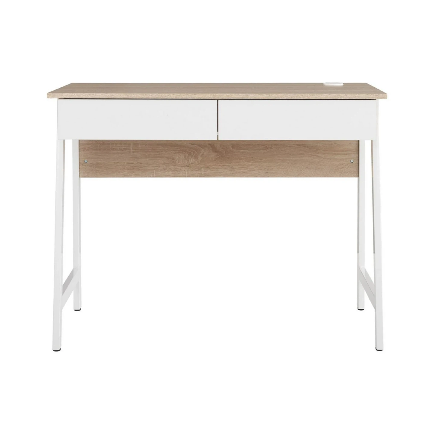 White and Oak Writing Desk with 2 Drawers