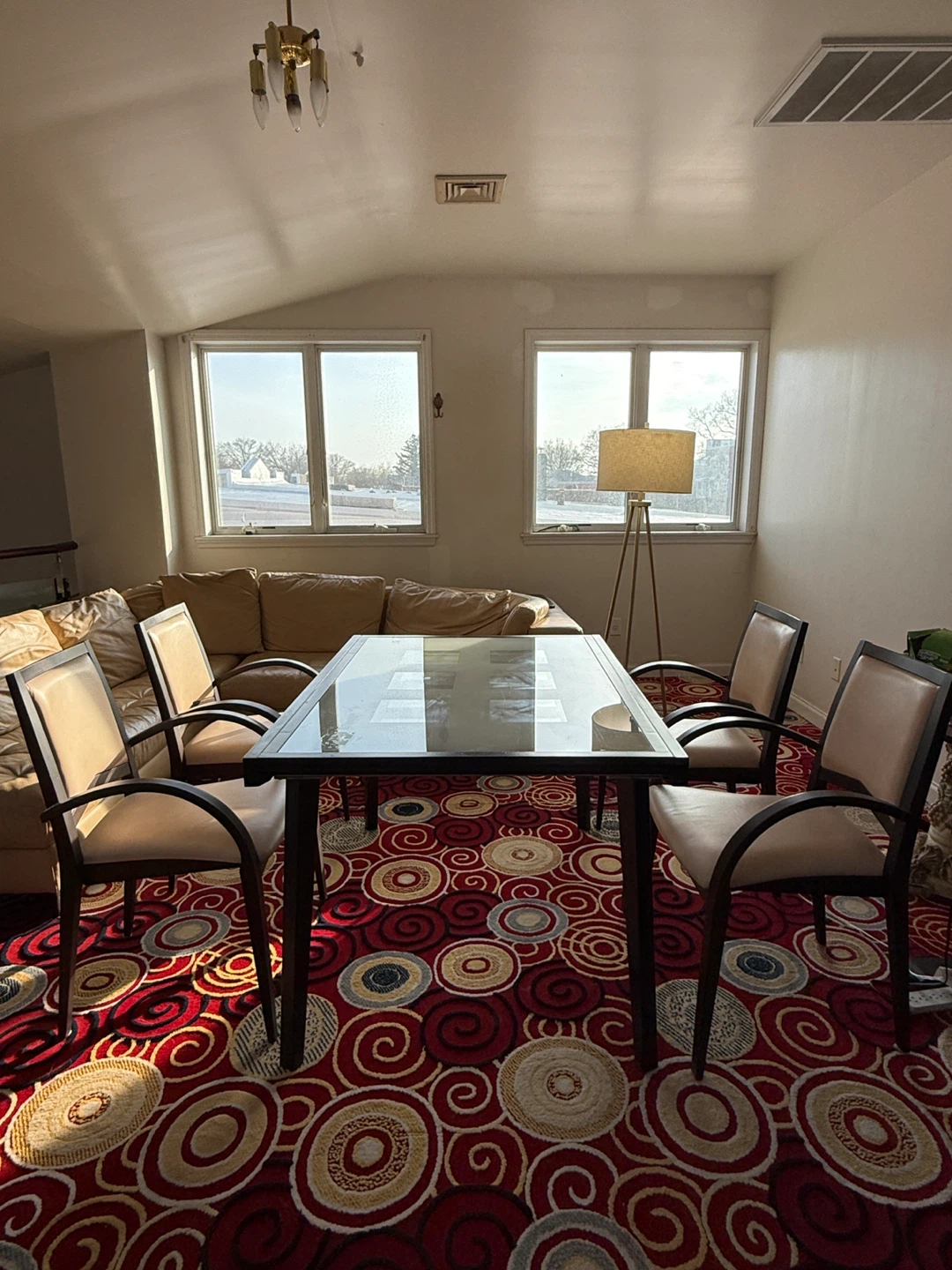Glass Top Dining Table with Decorative Inserts