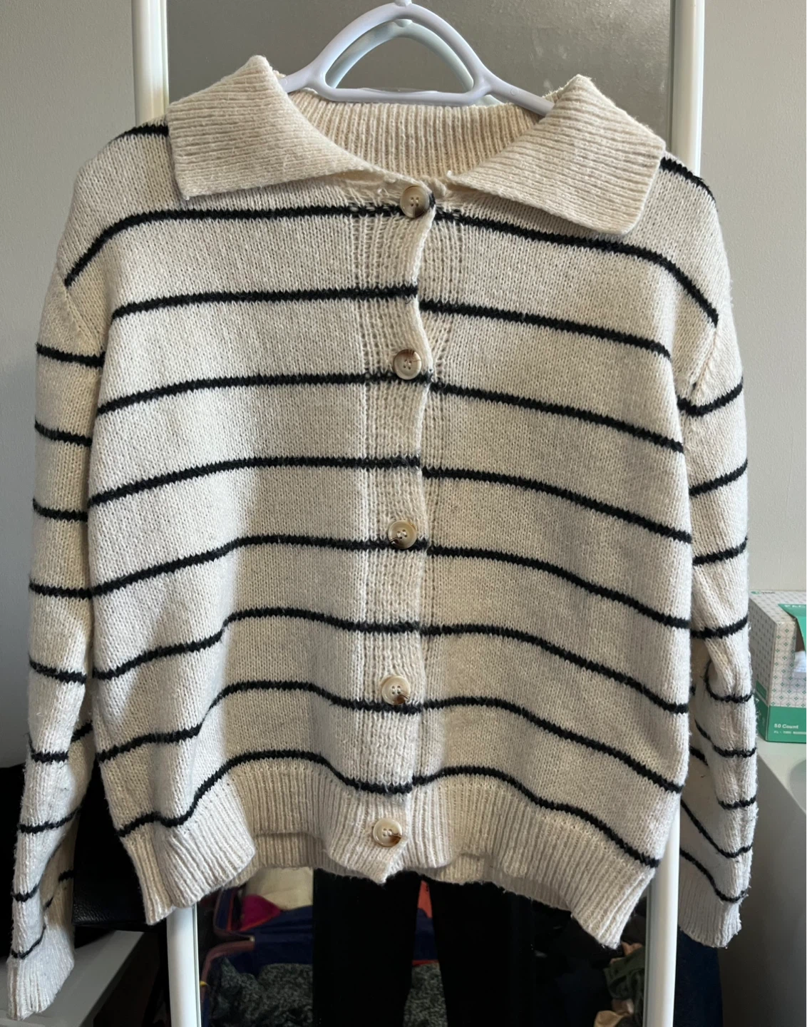 Cream & Black Striped Cardigan knit