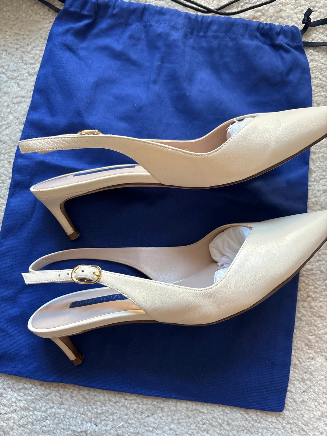 Stuart Weitzman Cream Leather Slingback Heels Size 7.5 - photo 2