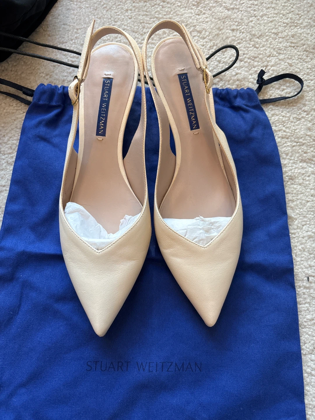 Stuart Weitzman Cream Leather Slingback Heels Size 7.5