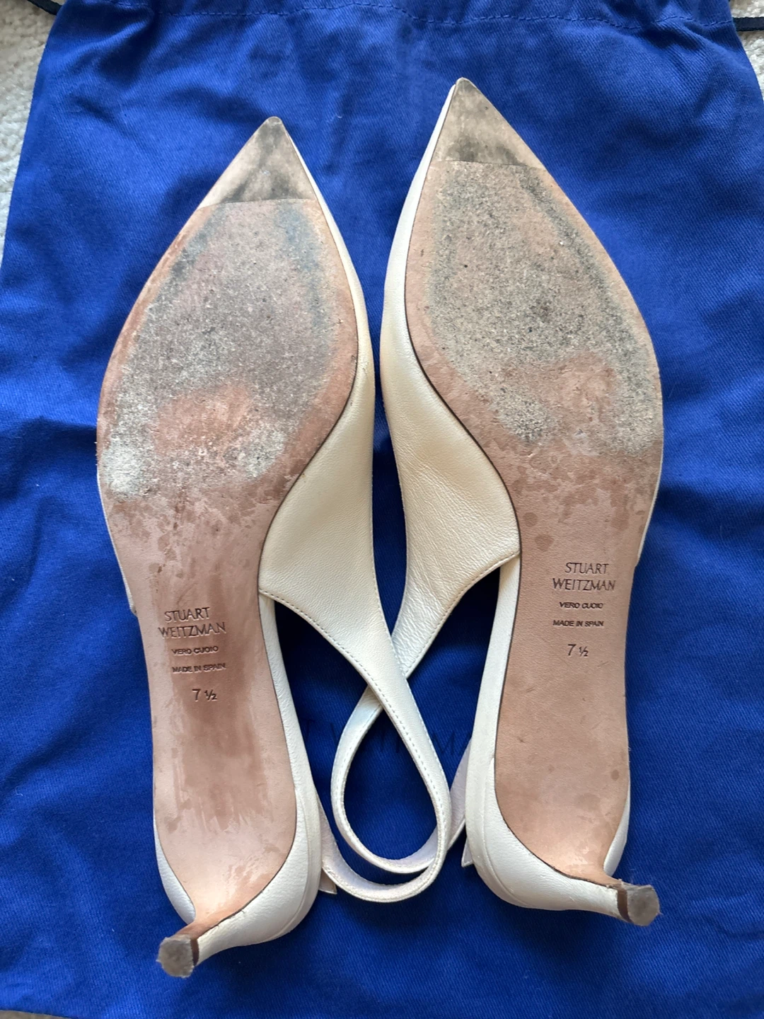 Stuart Weitzman Cream Leather Slingback Heels Size 7.5 - photo 3