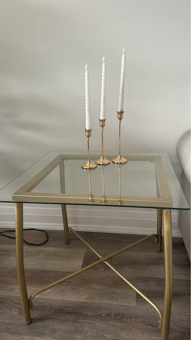 3 pic/Glass top side table with gold frame. Moving  sale