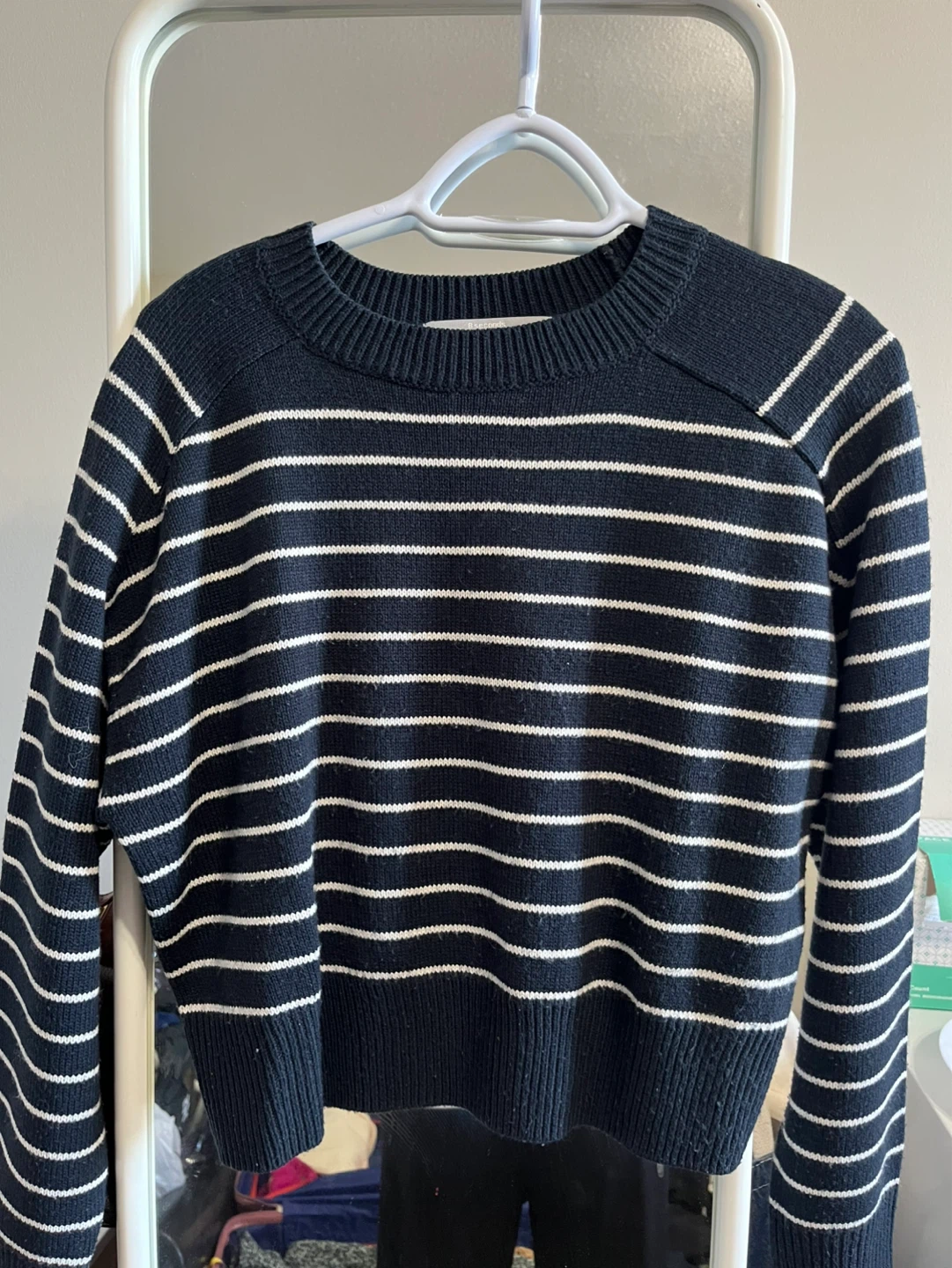 Navy colored Striped Sweater