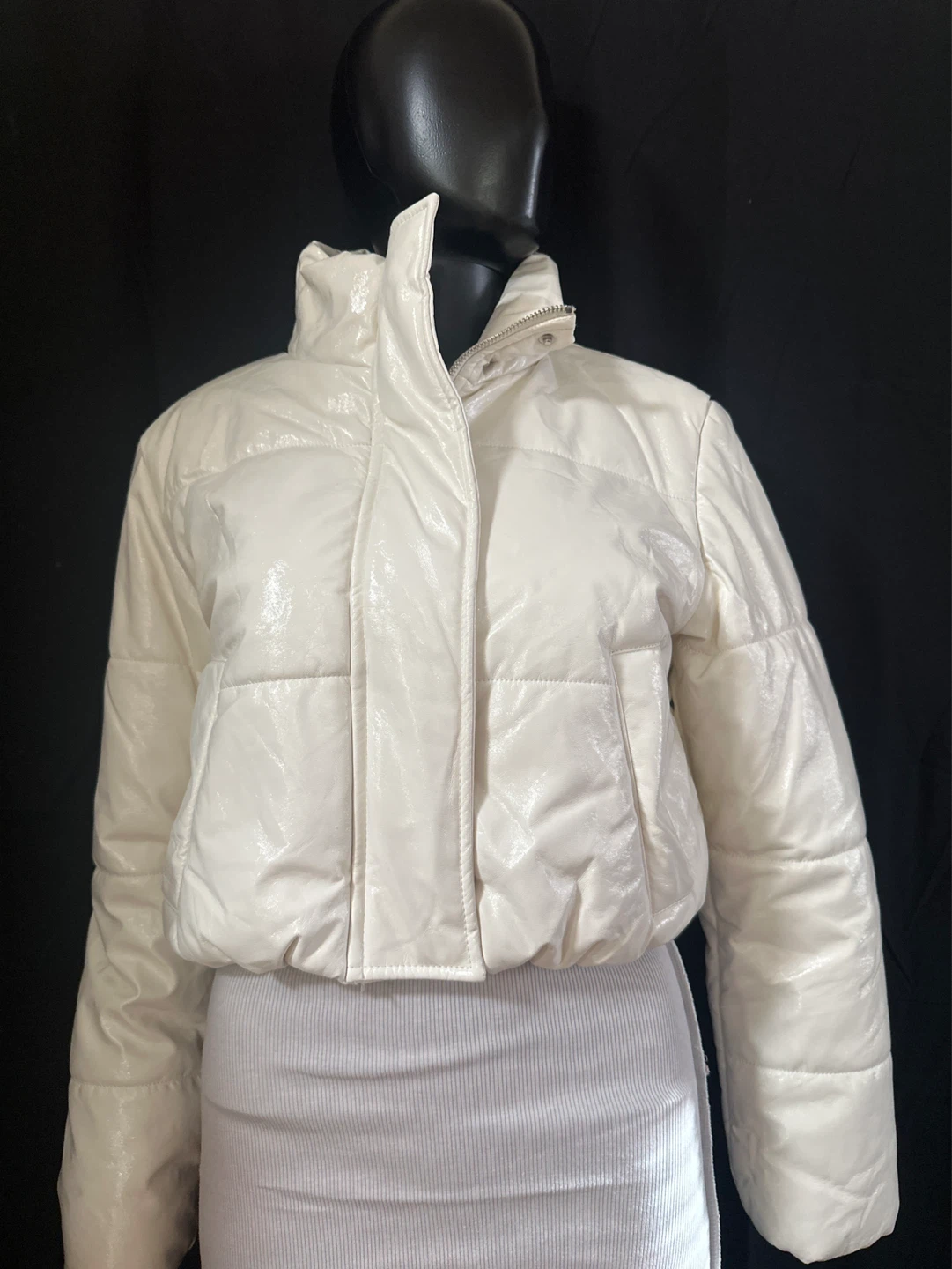 Women's White Cropped Puffer Jacket