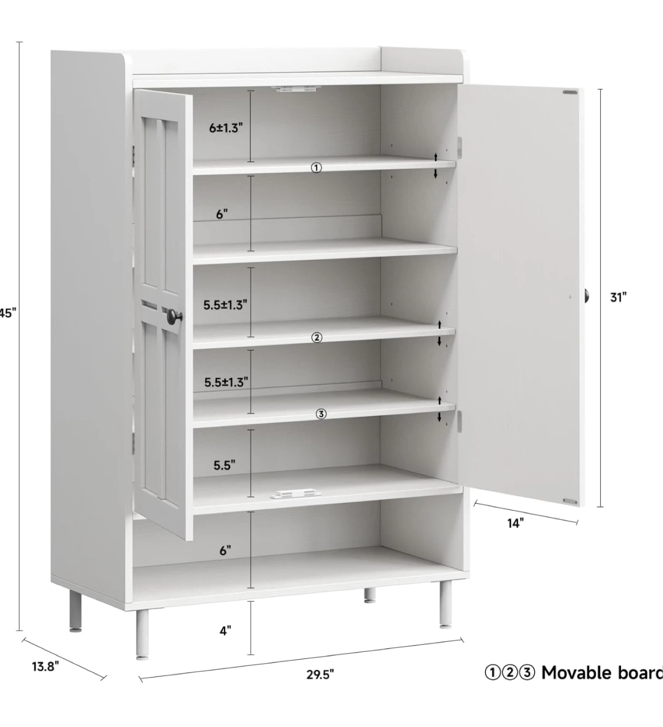 White Shoe Storage Cabinet 6-tiers - photo 3