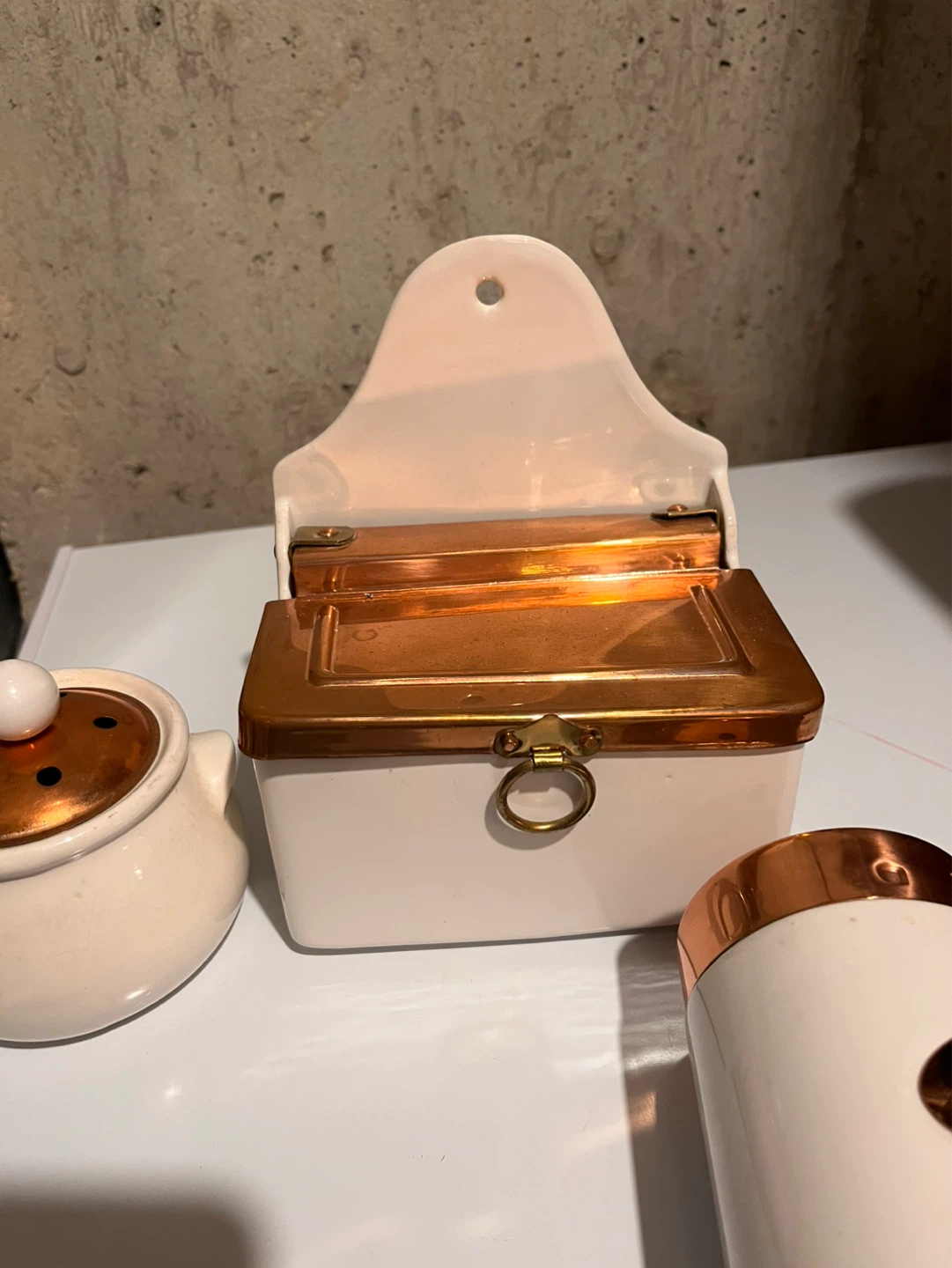 White and Copper Wall Mount Spice Box