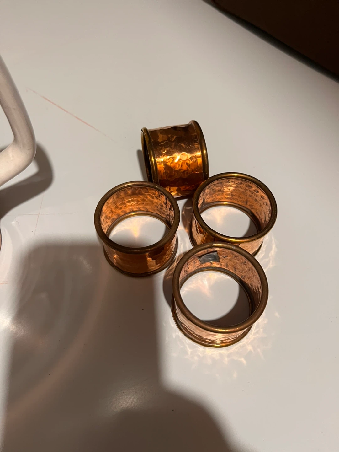 Set of 4 Hammered Copper Napkin Rings