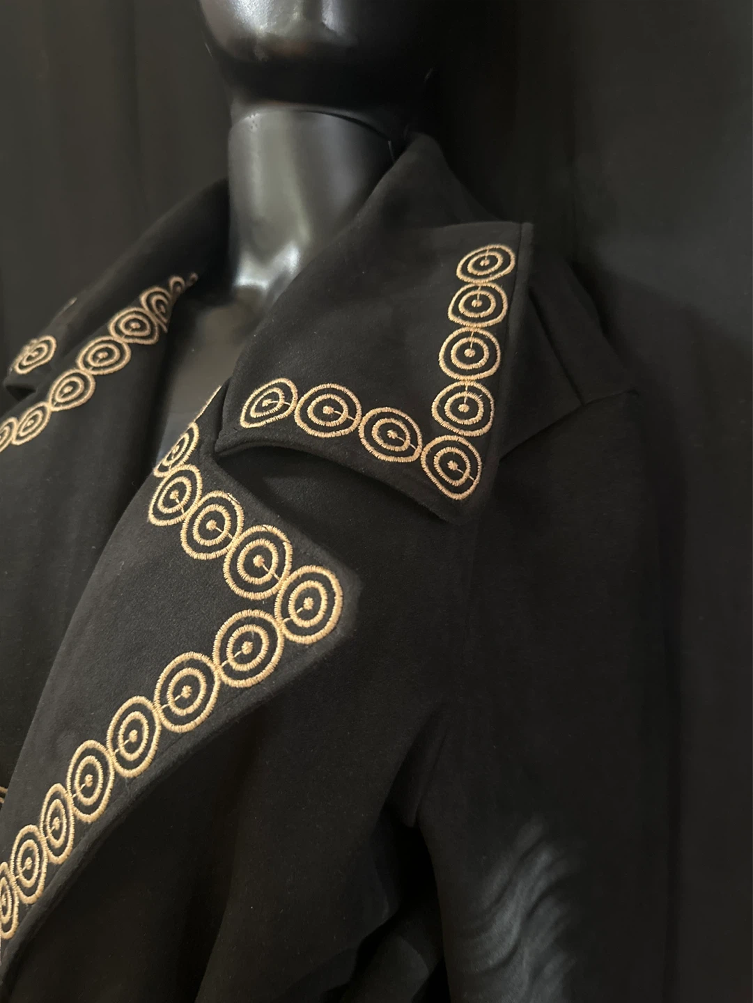 Black Embroidered Trench Coat with Belt - photo 2
