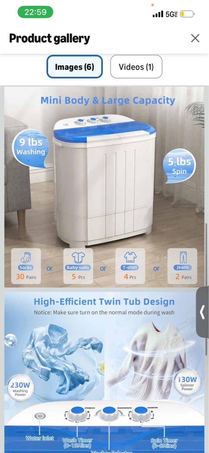 Portable Twin Tub Washing Machine - 2.14 cu.ft - photo 4